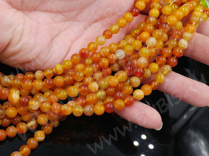 (ОПТ) Бусина округлая ГЛАДКАЯ 6мм Агат Мадагаскарский рыже-молочный (камни) (НИТЬ)