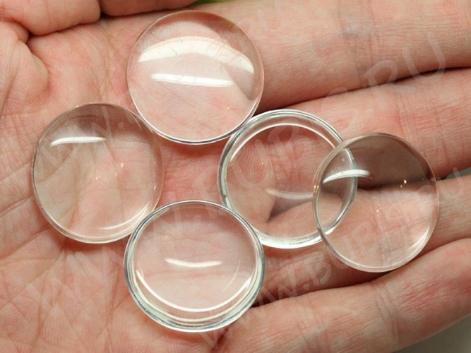 Кабошон стеклянный 20 Круг 25*25*6мм прозрачный (стекло)