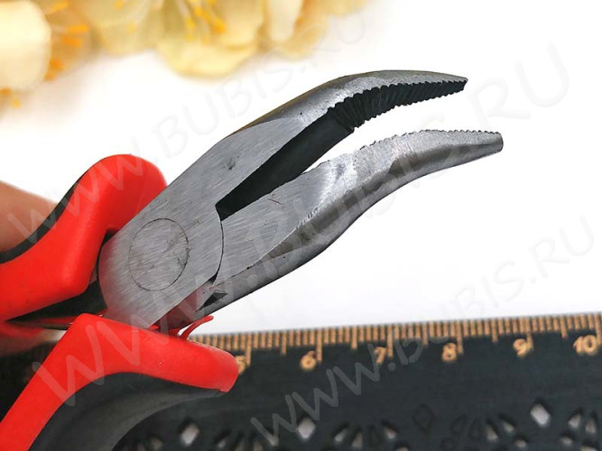 Тонкогубцы (утконосы) изогнутые 18 125мм с красно-черными ручками (инструменты для бижутерии)