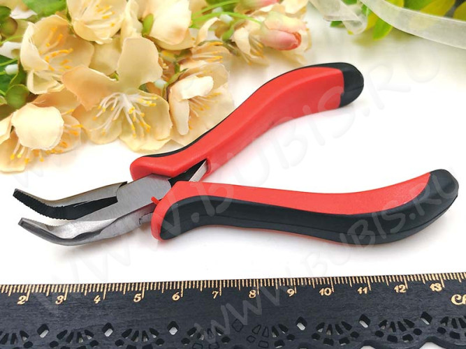Тонкогубцы (утконосы) изогнутые 18 125мм с красно-черными ручками (инструменты для бижутерии)