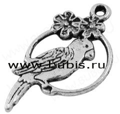 Подвеска Птичка 02 двусторонняя в круге 28*15*1мм античное серебро (литьё)