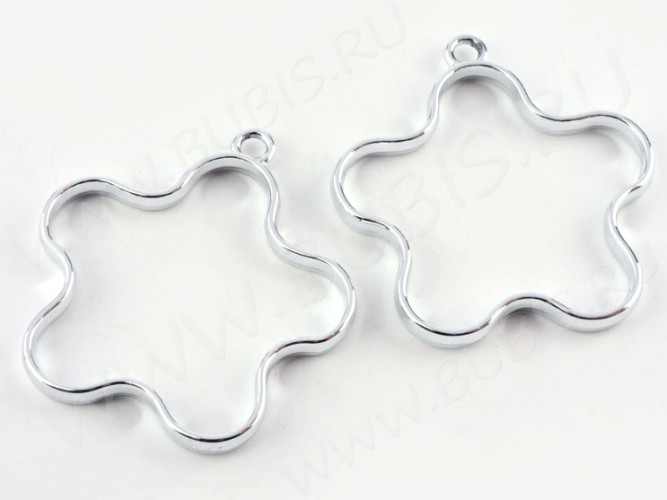 Подвеска Рамка 12 Цветочек Звезда 42*39*3,6мм цвет платины (литьё)