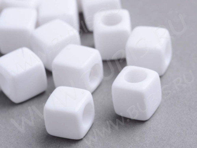 Бусина акриловая Кубик 10 "пустышка" 7*7*7мм белый непрозрачный (акрил)(10шт)
