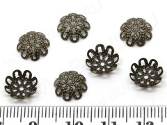 Шапочка тонкая 011 ажурная чашечка 9,5*9,5*3,5мм античная бронза (Iron) (имитация скани) (10шт.)