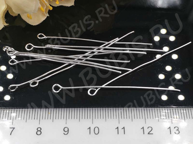 Штифт с петлёй 50*0,7мм пины с ушком цвет серебро (Iron)(50шт)