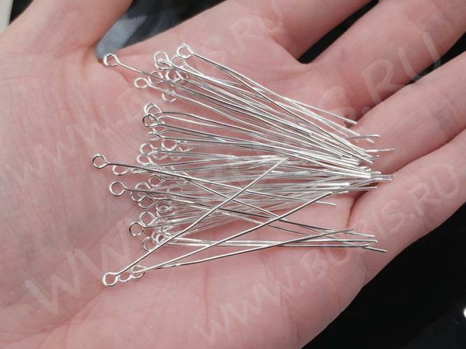 Штифт с петлёй 50*0,7мм пины с ушком цвет серебро (Iron)(50шт)