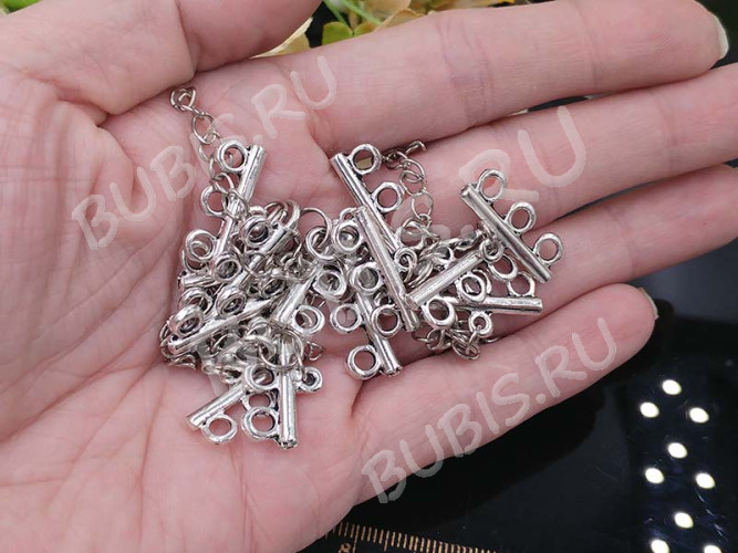 Замочек карабин №077 с коннекторами на 3 нити 43*21мм и удлиняющей цепочкой античное серебро и цвет платины (сплав и Iron)