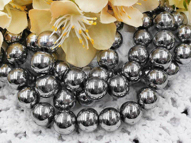 Бусина округлая 10мм Гематит т.серебристый (камни)