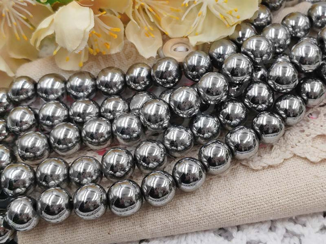 Бусина округлая 10мм Гематит т.серебристый (камни)