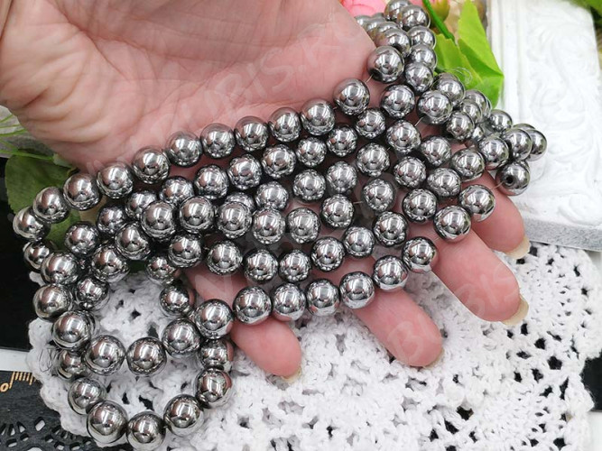 Бусина округлая 10мм Гематит т.серебристый (камни)