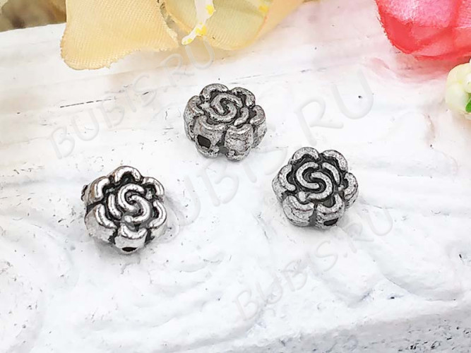 (СКИДКИ!!!) Бусина 178 Цветочек 20 7*7*3мм античное серебро (литьё) (10шт.)