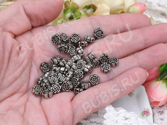 (СКИДКИ!!!) Бусина 178 Цветочек 20 7*7*3мм античное серебро (литьё) (10шт.)