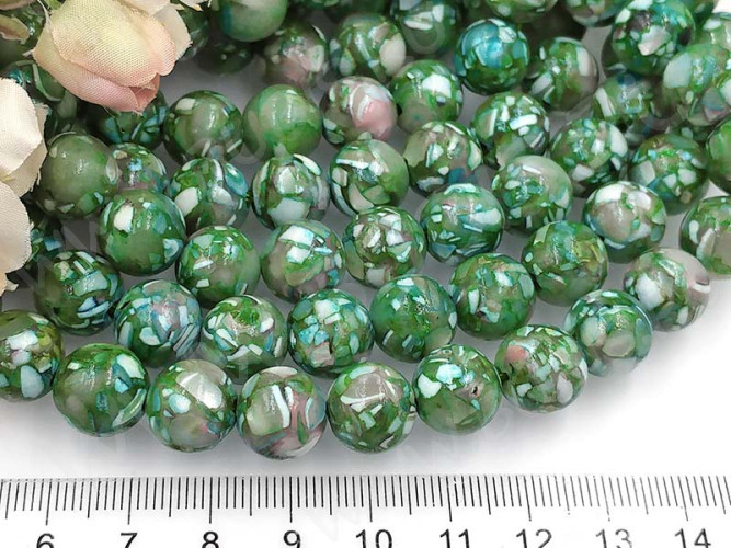 Бусина округлая Мозаика 07 с перламутром 12мм зелёная (камни)