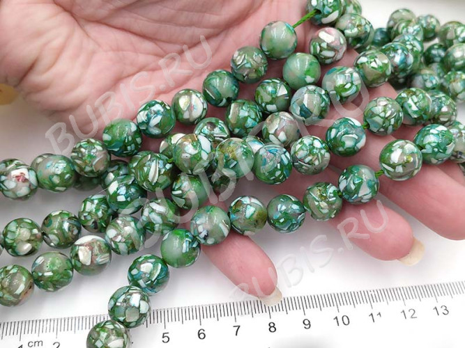 Бусина округлая Мозаика 07 с перламутром 12мм зелёная (камни)