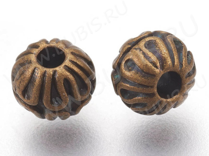 Бусина 205 округлая с узорами 6*5,2мм античная бронза (литьё) (10шт.)