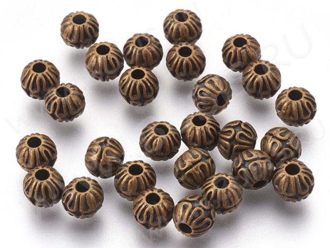 Бусина 205 округлая с узорами 6*5,2мм античная бронза (литьё) (10шт.)