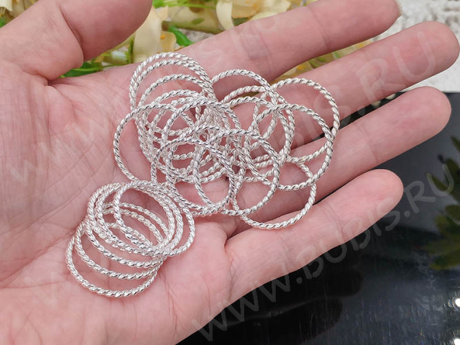 (СКИДКИ!!!) Кольцо декоративное 30 витое 24,5*24,5*1,7мм серебристое (литьё) (10шт.)