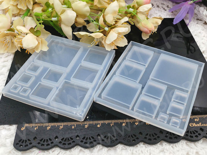 Молд 124 для эпоксидной смолы 87*77*6,5мм Квадраты 5-35мм (силикон)