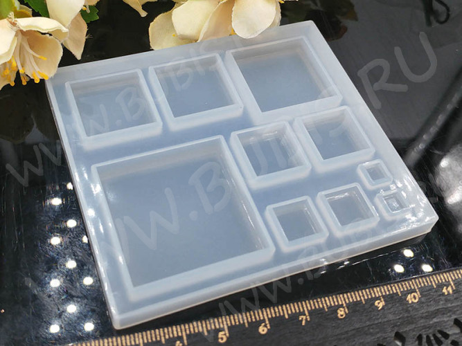 Молд 124 для эпоксидной смолы 87*77*6,5мм Квадраты 5-35мм (силикон)