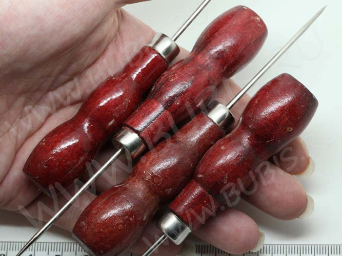 Шило 02 расширитель с деревянной ручкой 125мм никель и вишнёвый (сталь и дерево) (инструменты для бижутерии)