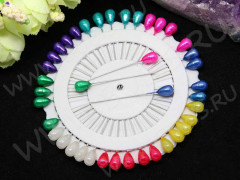 Основа (заготовка) для броши №53 булавки с каплей 40*5*0,55мм Круг микс цветов (железо и пластик)