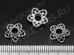 (СКИДКИ!!!) 053 Шапочка Цветочек ажурный 11*10,5*2,6мм античное серебро (литьё) (10шт.)