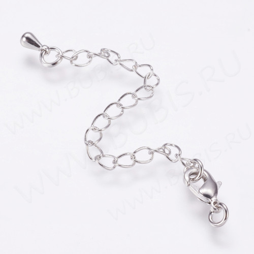 Замочек карабин №107 9*6*3,5мм с удлинительной цепочкой 50мм и капелькой цвет платины (Brass)