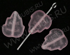 Бусина Листик 02 12,5*10,5*3мм матовый розовый полупрозрачный (стекло)