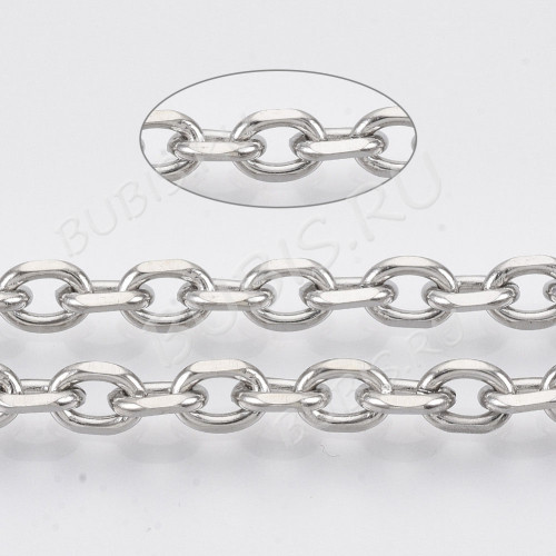 Цепочка S80 Якорная гранёная 6*4*1мм цвет платины (Хирургическая сталь) (50см)