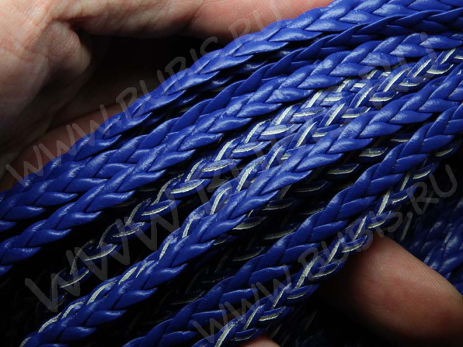 Шнур кожаный 29 кожзам плетёный плоский 5*2мм синий (1м)