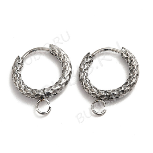 Швензы-кольца №21 стальные Конго с узором и петелькой 15*2,5мм цвет платины (Хирургическая сталь)(1 пара) 1