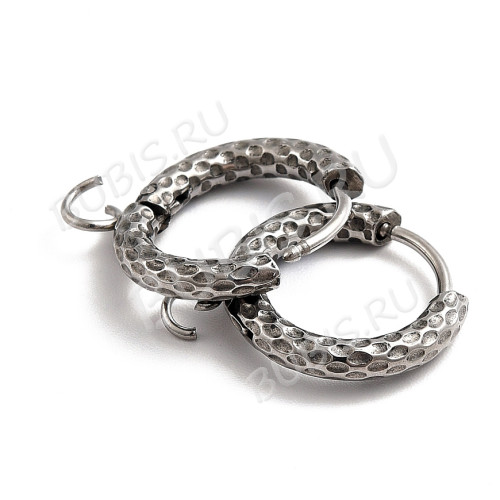 Швензы-кольца №21 стальные Конго с узором и петелькой 15*2,5мм цвет платины (Хирургическая сталь)(1 пара) 1