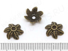 (СКИДКИ!!!) 154 Шапочка-чашечка Листики 11*11*4мм античная бронза (литьё) (10шт.)