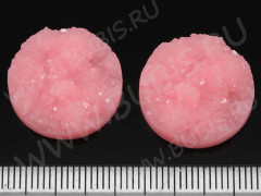 Кабошон декоративный 43 Круг имитация друзы агата с кристаллами 20*20*5,5мм розово-персиковый непрозрачный (резин)