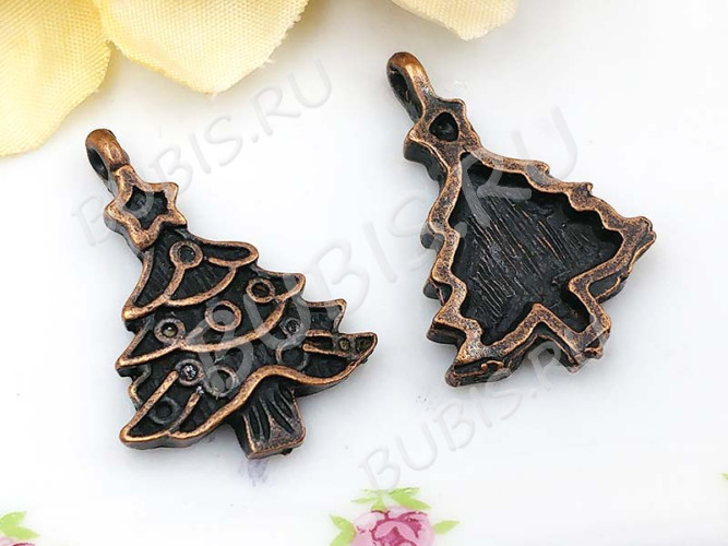 Подвеска Ёлка 04 НГ 23*16,5*2,8мм античная медь (литьё)