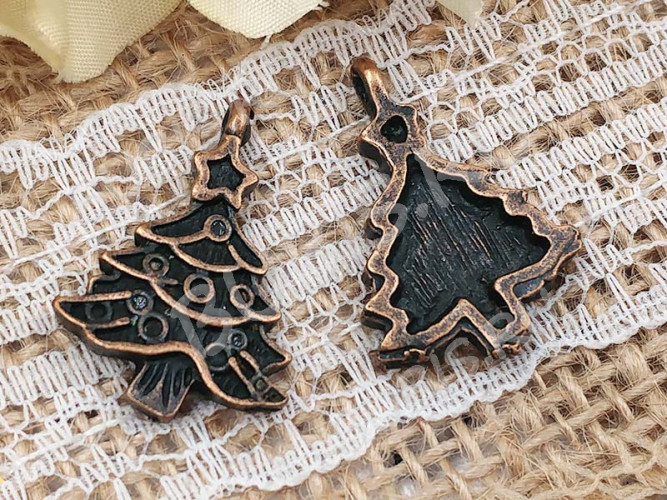 Подвеска Ёлка 04 НГ 23*16,5*2,8мм античная медь (литьё)