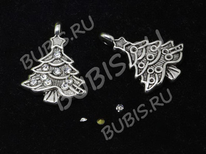 Подвеска Ёлка 04 НГ 23*16,5*2,8мм античная медь (литьё)