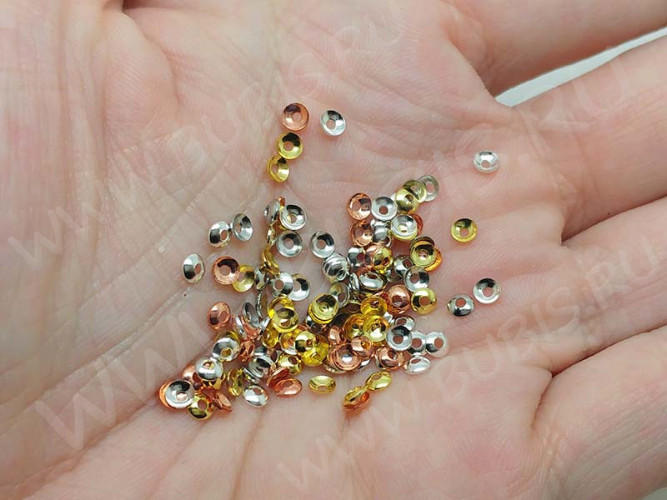 Шапочка тонкая 097 простая 30 малыши 3*3*0,9мм МИКС (в т.ч.розовое золото) (Milano LUX) (Brass) (50шт.)