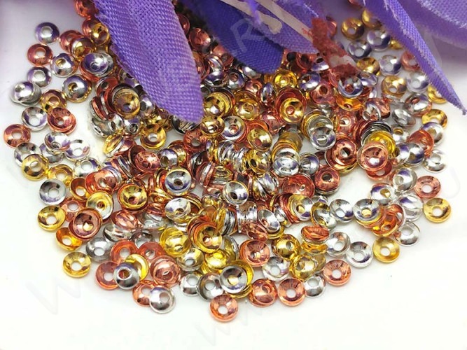 Шапочка тонкая 097 простая 30 малыши 3*3*0,9мм МИКС (в т.ч.розовое золото) (Milano LUX) (Brass) (50шт.)