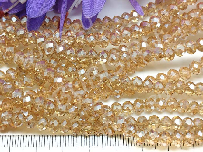 (ОПТ) Бусина Абакус гранёный 6*6*4,5мм Хрусталь шампань с АВ прозрачный (имитация Сваровски) (100шт.)