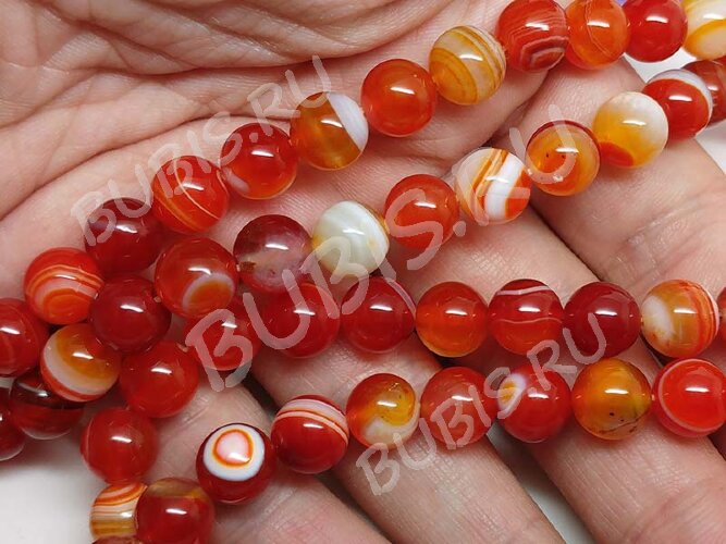 (ОПТ) Бусина округлая 8мм Сардоникс (камни) (НИТЬ)