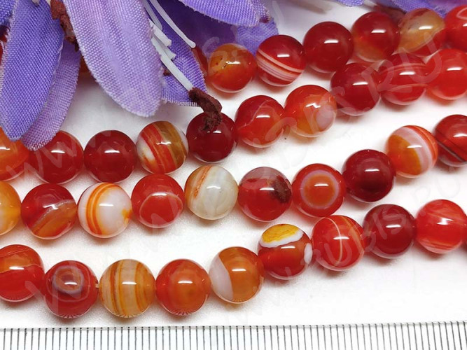 (ОПТ) Бусина округлая 8мм Сардоникс (камни) (НИТЬ)