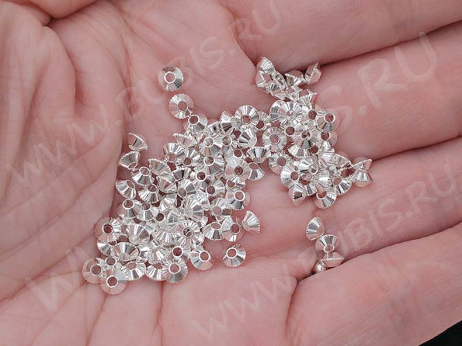 Рондели 082 Юлы 4*4*2,2мм серебристые (LUX Китай) (Brass) (10шт.)