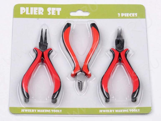 Комплект инструментов 05 набор на блистере 12,5см цвет платины с красно-чёрными ручками (инструменты для бижутерии)