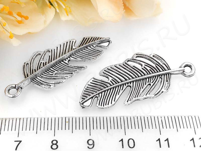 Подвеска Пёрышко 20 среднее 40*15,5*3мм античное серебро (литьё)