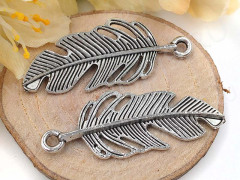 Подвеска Пёрышко 20 среднее 40*15,5*3мм античное серебро (литьё)