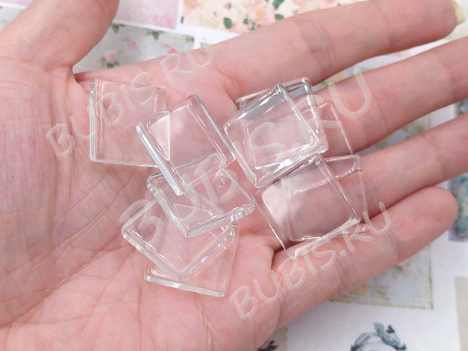 Кабошон стеклянный 21 Квадрат 20*20*4мм прозрачный (стекло)