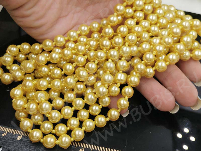 Бусина "жемчуг" 8мм светло-золотистая (стекло) (10шт.)