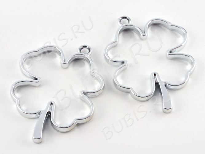 Подвеска Рамка 13 Клевер Четырехлистный 45*36*3,7мм цвет платины (литьё)