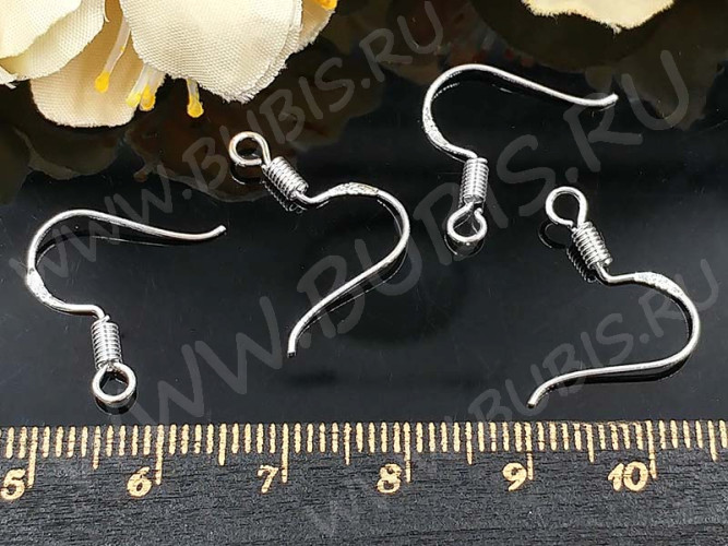 Швензы-крючки №088 с пружинкой посеребрённые с пробой 925 18*17мм серебристые (Sterling Silver plated) (1 пара)